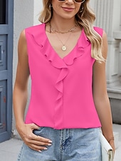 ieftine Top simplu-Pentru femei Camisole Tank Top Culoare solidă Zilnic Casual Fără manșon În V Topuri obișnuite Zilnic Bufantă Negru Alb Albastru piscină Fucsia Vară