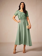 abordables Robe de cocktail-Femmes Robe maxi Robe trapèze Élégant Formel robe demoiselle d honneur Cocktail Coupe régulière Manche Courte Col en V Vert Été