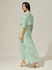 billige Dressy topper-Dame Trekker på skuldrene Helfarge Elegant Stilfull Grunnleggende 3/4 ermer Asymmetrisk Crop Tops Bryllupsgjest Strandbryllup Paljetter Lapper Salvie Grøn Sommer Vår Høst