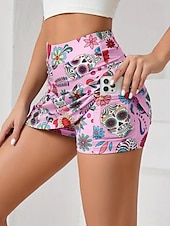 billiga Grafiska kjolar-Dam Smal Kjol Tenniskjol Mode Ledigt Mini Hög midja Kjolar Grafisk Blommig Ficka Elastisk Utomhussport Dagligen Vit Rodnande Rosa Grå Sommar Stickat Polyester