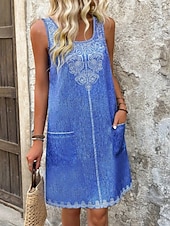 levne Neformální květinové šaty-Dámské Mini šaty Boho šaty Šaty s potiskem Módní Moderní Dovolená Denní Jdeme ven Běžný Květiny Bez rukávů Do U Námořnická modř Léto