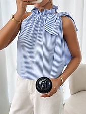 ieftine Top cu dungi și geometric-Pentru femei Camisole Tank Top Dungi Zilnic Casual Fără manșon Gâtul halter Topuri obișnuite Zilnic Imprimeu Negru Albastru celest Mov Trifoi Vară