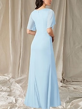 abordables Longueur du plancher-Sirène / Trompette Robe de Mère de Mariée  robe demoiselle d honneur Élégant Doux Col en V Longueur au sol Chiffon Manche Courte avec Fronces 2025