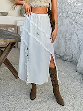 preiswerte Grafische Röcke-Damen Rock A-Linie Mode Lässig Maxi Hohe Taille Röcke Einfach Rüsche Mikroelastisch Urlaub Straße Schwarz Weiß Rote Blau Sommer Polyester