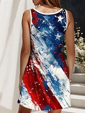 abordables Robe du Jour de l&#039;Indépendance-Robe mini patriote robe de plage robe d&#039;été décontractée vacances ajustement régulier graphique drapeau sans manches col en V bleu été printemps