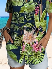 olcso Női nyári felsők-Női Ing Grafika Falevél Hawaii Szüret Tropikus Napi Ujjatlan Rövid ujjú Állógallér Normál felsők Napi Rubin Medence Bíbor Lóhere Világoskék Nyár Tavasz