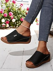 cheap Comfort Sandals-Women’s Light Blue Wedge Sandals – Open-Toe Slip-On Sandals with Soft Sole for Garden Walks and Summer Casuals