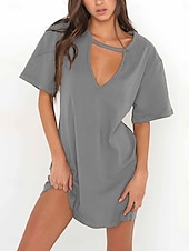 ieftine Rochie simplă-Pentru femei Rochie Mini Rochii Tricou Rochie de vară Casual Zilnic Fit regulat Simplu Manșon scurt În V Negru Alb Maro Trifoi Vară