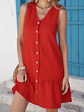 preiswerte Weißes Kleid-Damen Mini Kleid Sommer Kleid Einfarbig Lässig Täglich Regulär Passform Einfach Ärmellos V-Ausschnitt Schwarz Rot Sommer