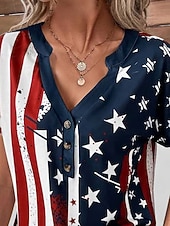  Ημέρα Ανεξαρτησίας Πατριωτικό Γυναικείο T-Shirt Γραφικών Σημαία Vintage Στιλάτο Καθημερινό Κοντό Μανίκι V Λαιμός Κανονικά Μπλούζες Καθημερινές Σαββατοκύριακο Εκτύπωση Μπλε Καλοκαίρι