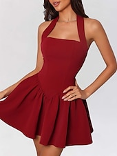preiswerte Abschlusskleider-Damen Minikleid Weißes Kleid Abschlusskleid Partykleid Cocktailkleid Mode Party Date Teegesellschaft Normale Passform Einfach Ärmellos Neckholder Schwarz Weiß Wein Sommer