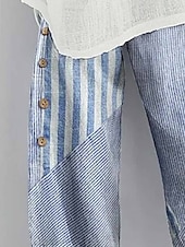 abordables Pantalon droit-Femmes Jambe large Chinos Pantalons Amples Vacances ancien Style Ethnique Longueur cheville Taille haute Graphique Rayé Patchwork Cordon de serrage Impression Respirant Doux Micro-Élastique Vacances