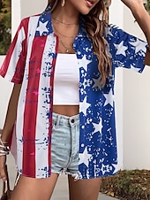 economico Magliette Giorno dell’Indipendenza-Camicia patriottica femminile per il Giorno dell&#039;Indipendenza Quattro di luglio Grafica Bandiera Stilosa Casual Maniche Corte Collo Camicia Tops Regolari Quotidiani Blu Estate Primavera