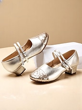 preiswerte Lateinamerikanische Schuhe-Damen-Tanzschuhe mit goldener Glitzerspitze und Doppelriemen – professionelle Standard-Latein-Tanzschuhe mit niedrigem Absatz für Auftritte und Tanzkurse