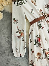 billige Boho-kjoler-Dame Lang kjole Maxikjole Boho-kjole Western kjole Mote Moderne utendørs Feriereise Ut på byen Normal Blomsternål i krystall Langermet V-hals Elfenben Sommer