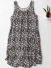 cheap Print Cotton &amp; Linen Dresses-Women&#039;s Mini Dress Summer Dress Bodycon Dress Casual Daily Regular Fit Floral Graphic Sleeveless U Neck Black Beige Summer