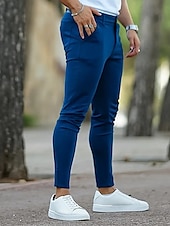 economico Chino-Per uomo Pantaloni Eleganti Aderente Pantaloni Chinos Bottoni Tasca Semplice Comodità Lunghezza alla caviglia Formale Feste Lavoro Moda Stile Classico Nero Blu Micro-elastico