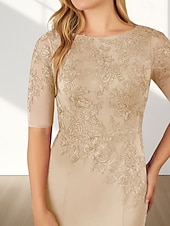 voordelige Vloerlengte-Zeemeermin  Trompet Moeder Van De Bruid Jurk Bruiloft Gast Elegante Crew Hals Vloerlengte Chiffon Halve Mouw Met Applicaties