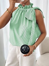 ieftine Top cu dungi și geometric-Pentru femei Camisole Tank Top Dungi Zilnic Casual Fără manșon Gâtul halter Topuri obișnuite Zilnic Imprimeu Negru Albastru celest Mov Trifoi Vară