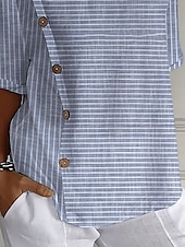tanie Top z paskami i geometrycznym wzorem-Damskie Bluzka Graficzny Prążki Elegancja Codzienny Krótki rękaw Półgolf Zwykłe topy Codzienny Święto Guziki Niebieski Lato