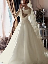 economico Abiti sposa di lusso-Abiti da sposa semplici da spiaggia Abiti da sposa formali A-Line Collo illusionista maniche lunghe lunghezza totale in tulle con perline arricciate 2025
