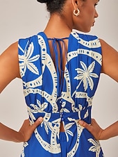 cheap Blouses &amp; Shirts-Geometric Print High Slit Beach Long Top