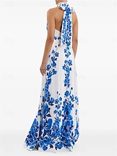 cheap Casual / Daytime Wedding-A-Line Quinceanera Dresses Elegant Dress Wedding Wedding Guest Floor Length Sleeveless Halter Neck Chiffon Backless with Floral Print Wedding Guest Dress