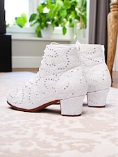 economico Scarpe per balli latini-stivali da danza da donna bianchi con lacci e dettagli in strass - scarpe da palcoscenico in stile vintage per spettacoli da sala, spettacoli in costume ed eventi teatrali