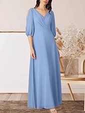 preiswerte Bodenlänge-A-Linie Brautmutterkleid Hochzeitsgast Elegant V Ausschnitt Bodenlang Chiffon Halbarm mit Raffung 2025