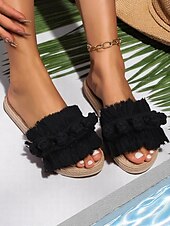 preiswerte Urlaubsandalen-Damen-Sandalen mit Fransen – flache Schuhe im Bohème-Makramee-Stil für den Pool, den Urlaub und entspannte Sommertage