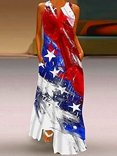 cheap Independence Day Dress-Independence Day Women&#039;s Patriotic Fourth of July Maxi Dress Shift Dress Summer Dress Casual Daily Holiday Regular Fit Flag Sleeveless Crew Neck Wine Red Navy Blue Blue Summer