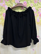 billiga Viktiga Falska Skjortor-Dam Skjorta Blus Konstbomullslinne Volang Öppen rygg Slät Modern Ledigt Långärmad Över axeln Vanliga toppar Dagligen Helgdag Utekväll Blå Svart Vit Rodnande Rosa Sommar