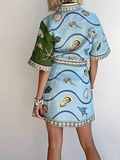 cheap Print Cotton &amp; Linen Dresses-Women&#039;s Mini Dress Cotton Linen Dresses Casual Dress Fashion Outdoor Party Holiday Regular Fit Animal Short Sleeve Shirt Collar Green Summer
