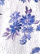 billige Blomstrete topper-Dame Sommertopper Blomster Fritid 3/4 ermer Puffermer Rullekrage Vanlige topper Daglig Lapper Rosa Blå Grønn Sommer