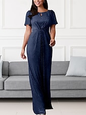 preiswerte Bodenlänge-A-Linie Brautmutterkleid Hochzeitsgast Elegant Rundhalsausschnitt Bodenlang Chiffon Kurzarm mit Raffung 2025