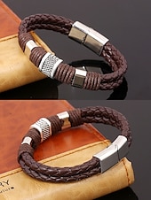 economico Gioielli da uomo-Bracciale da uomo in similpelle intrecciata con chiusura in acciaio inossidabile – cinturino regolabile in stile vintage per abbigliamento casual, quotidiano e come regalo