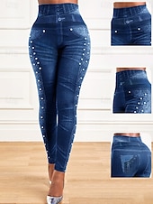 billige Blå 3D-utskrift-Dameleggings Bukser 3D-trykk Chinos Ferie Gateklær Fritid Full lengde Høy midje Grafisk trykk Komfortabel Myk Behagelig Elastisk Utendørs Gate Blå Grå Sommer Slim fit