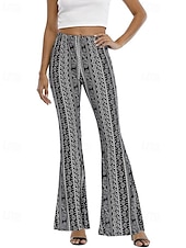 cheap Wide Leg &amp; High Waisted-Women&#039;s Bell Bottom Slacks Fashion Boho Full Length Natural Flower Elastic Waist Printing Outdoor Comfortable Holiday Going out Magenta Orange red Black Pink Summer Regular Fit