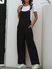 abordables Pantalon uni en coton et lin-Femmes Normal Pantalon en coton et lin Basique Couleur Unie Sans manches Col en U Avec Poches Rue Sortir Coupe régulière Noir Blanche bleu marine Été
