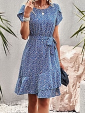 ieftine Rochii Boho-Pentru femei Rochie Mini Rochie florala Rochie Boho Rochie imprimata Modă Clasic Modern Vacanță Concediu Ieșire Fit regulat Floare Manșon scurt Stil Nautic Roșu-aprins Albastru piscină Maro Trifoi