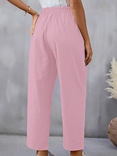 abordables Pantalon uni en coton et lin-Femmes Pantalon en coton et lin Slacks Mode Streetwear Longueur complète Naturel Uni Avec Poches Taille Élastique Confortable Sortir Week-end Chameau Noir Rose Bleu Été Coupe régulière