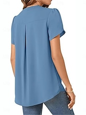abordables Hauts Unis pour Femmes-Femmes Chemisier Couleur Unie Élégant Basique Occasionnel Manche Courte Col en V Hauts Réguliers Quotidien Noir Blanche Bleu Vert Abricot Été
