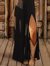 preiswerte Ausgefallene Kleider-Damen Langes Kleid Maxikleid Freizeitkleid Klassisch Modern Outdoor Urlaub Ferien Normale Passform Einfach Langarm V Ausschnitt Schwarz Sommer