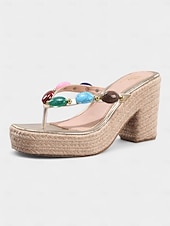 billige Ferietøfler-dameflip-flops med platåpynt og kileform – fargerike bohemske sandaler med espadrillesåle for strandferie, bassengfest og sommerferieanlegg