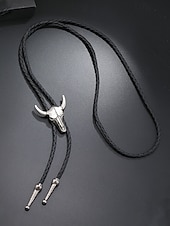 abordables Corbatas y pajaritas para hombres-Collar de bolo con cabeza de toro para hombre: colgante de calavera de vaca occidental con cordón de cuero trenzado, accesorio vintage de estilo vaquero para conciertos de música country, rodeos y uso diario.