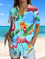 olcso Női nyári felsők-Női Ing Grafika Falevél Hawaii Szüret Tropikus Napi Ujjatlan Rövid ujjú Állógallér Normál felsők Napi Rubin Medence Bíbor Lóhere Világoskék Nyár Tavasz