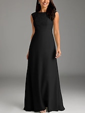cheap Floor Length-A-Line Mother of the Bride Dress Wedding Guest Elegant Minimalist Crew Neck Floor Length Chiffon Lace Cap Sleeve with Lace Buttons