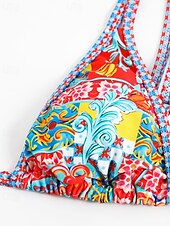 abordables Ensemble de bikinis-Femmes Maillots de Bain Bikini 2 pièces Maillot de bain Dos nu Tropical Tenues de plage Fleur Col en V Sans manches Maillots de bain