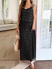 olcso Koktélruhák-A-vonal quinceanera ruhák elegáns ruha esküvő esküvői vendég bokáig érő ujjatlan V-nyakú poliészter hát nélküli gyűrött részletekkel