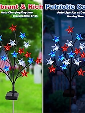  1 Pc Lumière de Jardin Extérieure Étanche Solaire Patriotiques pour le 4 Juillet Jour de l'Indépendance 250ème Anniversaire Jour du Souvenir Lumière en Étoile à Cinq Pattes Rouge Blanc Bleu